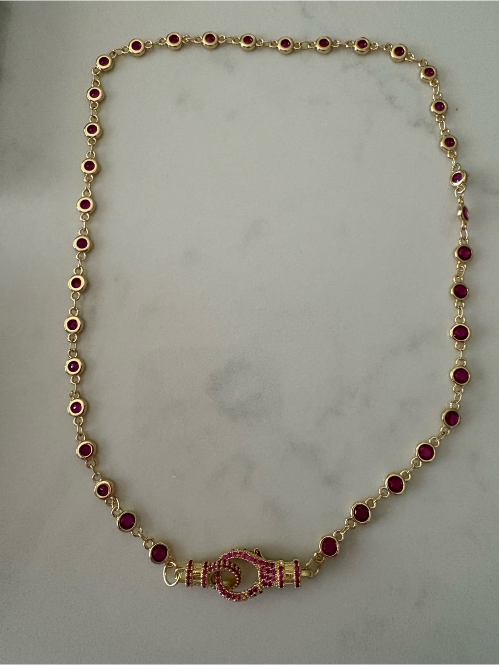 Gold-Tone Necklace with Pink Gem Accents - Picture 6 of 6